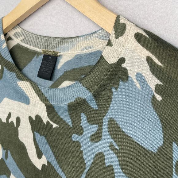 MAGASCHONI Sweater Womens M Silk Cashmere Tunic Camo 3/4 Sleeve Green Blue - Picture 6 of 12